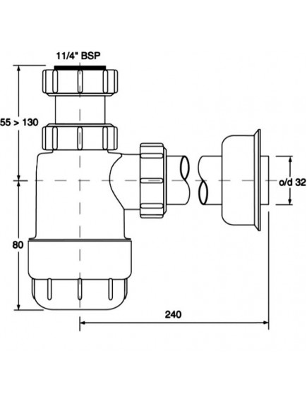 Mc Alpine HC2 műanyag búraszifon 5/4"x32mm, leeresztőszelep nélkül Mc Alpine HC2 műanyag búraszifon 5/4"x32mm, leeresztőszelep nélkül
